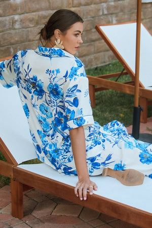 Floral Crushed Satin Button Up