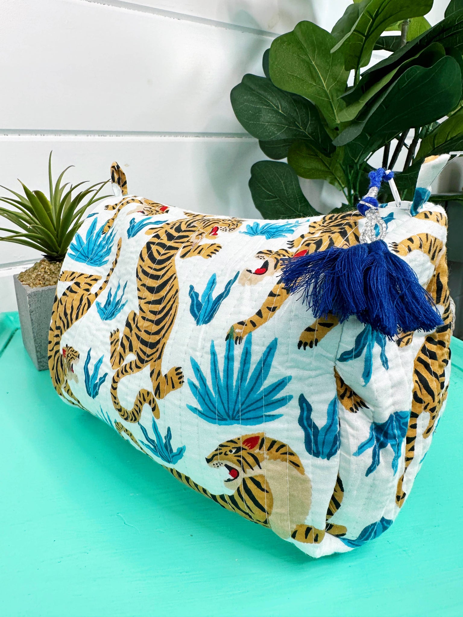 White Tiger Quilted Cosmetic Bag