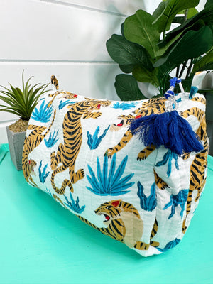 White Tiger Quilted Cosmetic Bag