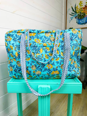 Quilted Duffle Bags | Block Print | Weekender Bag | Floral