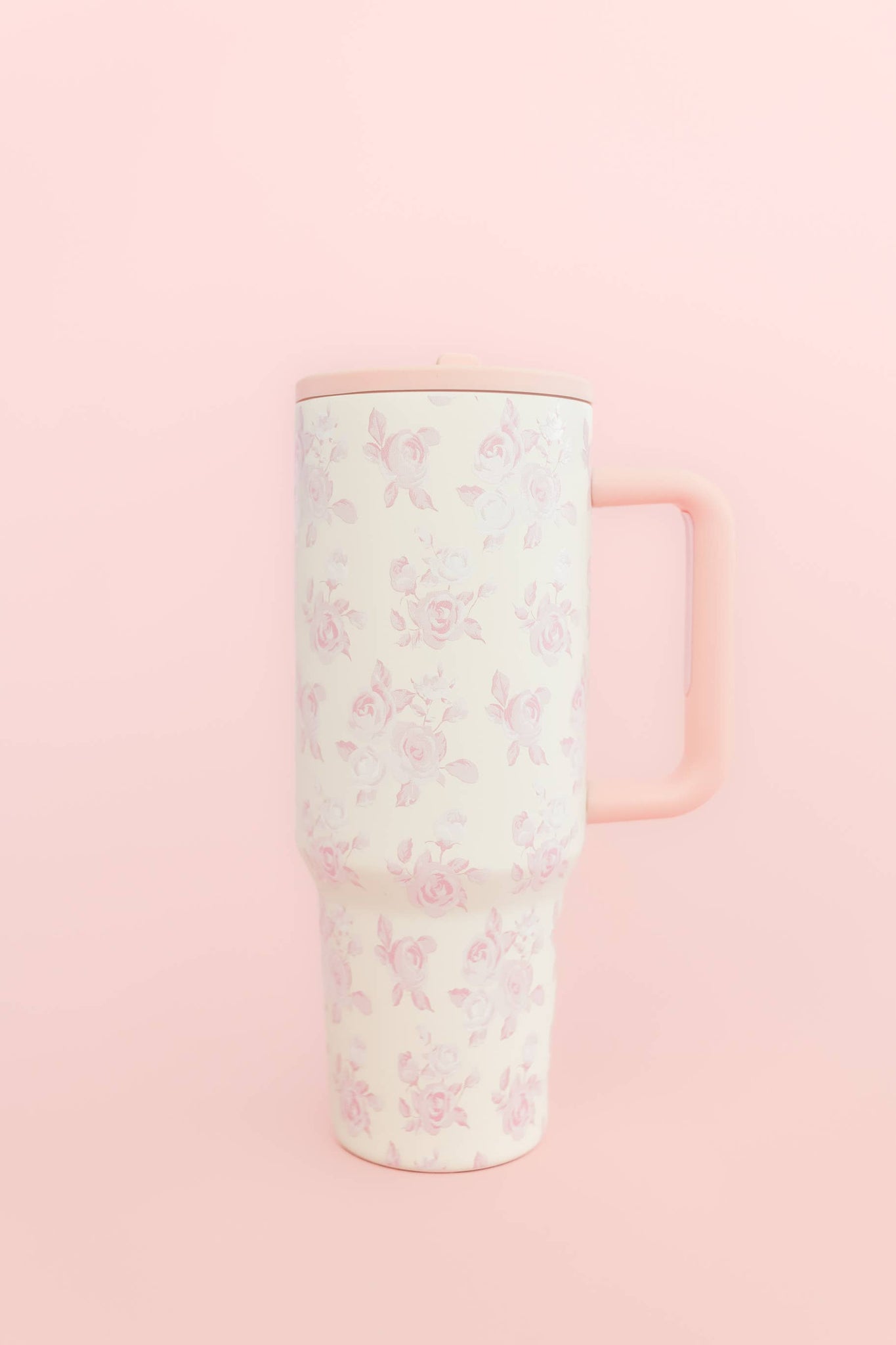 Pink Floral 40oz Tumbler with Spill Proof Lid and Flip Straw