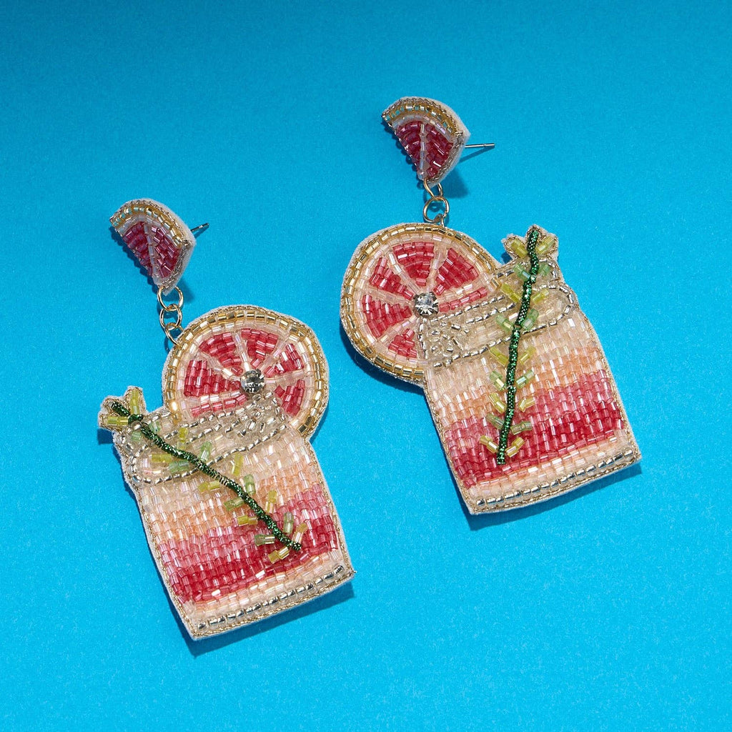 Beaded Grapefruit Beaded Cocktail Earrings