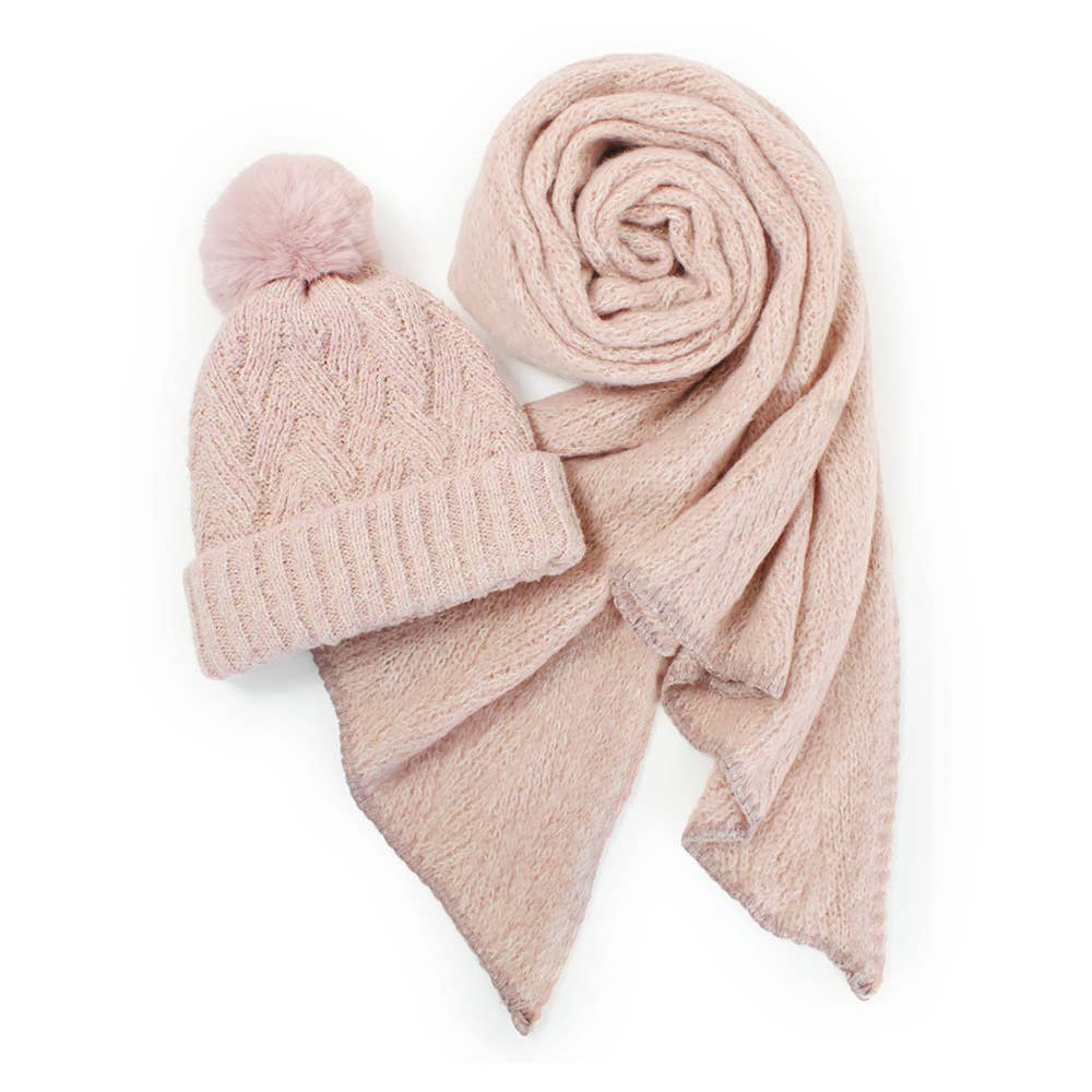 Lurex Knit Hat Scarf Set - 3 Colors