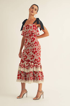 Flower Embo Lace Midi Dress