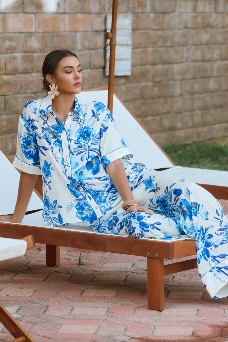 Floral Crushed Satin Button Up