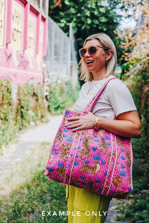 Pink Patchwork Quilted Tote Bag