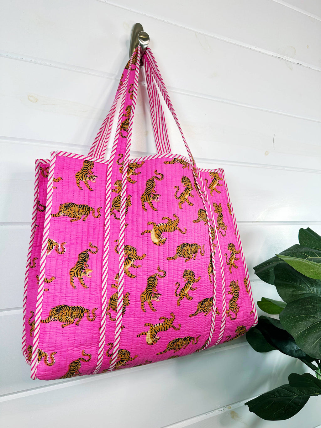 Pink Tiger Print Tote Bag