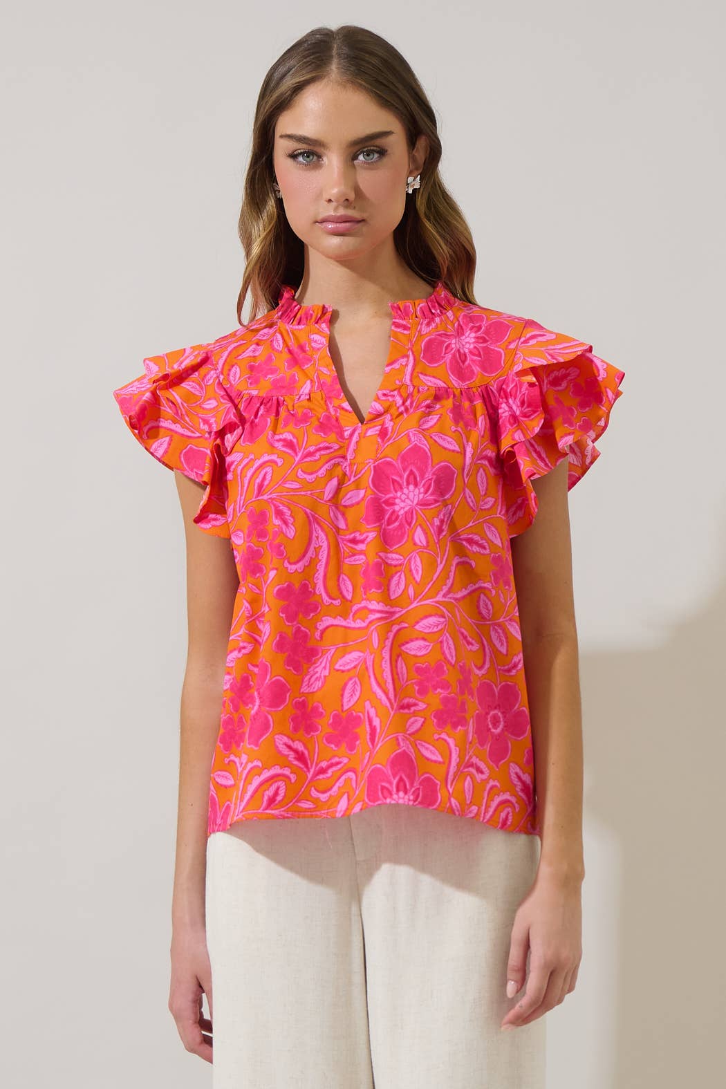 Rea Floral Emery Split Neck Top
