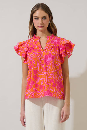 Rea Floral Emery Split Neck Top