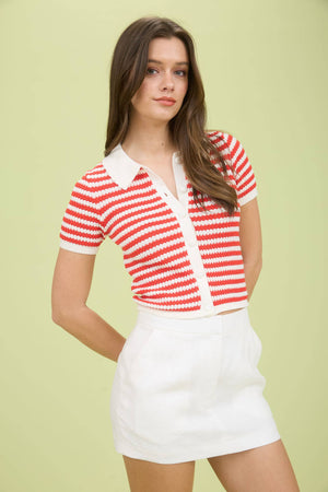 Striped Cropped Knit Cardigan Top