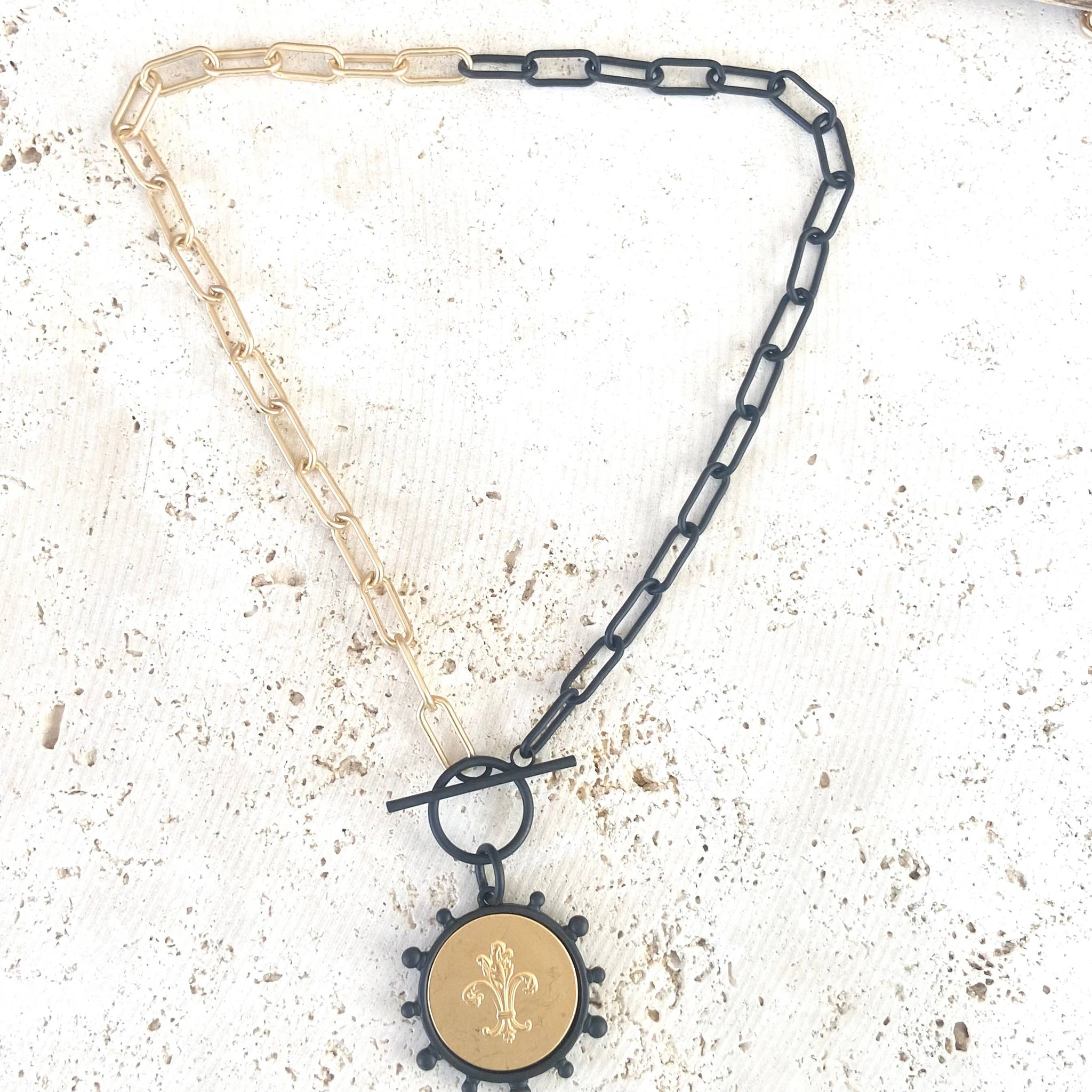 Mixed Metal Equestrian Coin Necklace