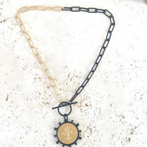 Mixed Metal Equestrian Coin Necklace