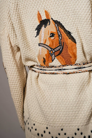 Horse Belted Cardigan Sweater