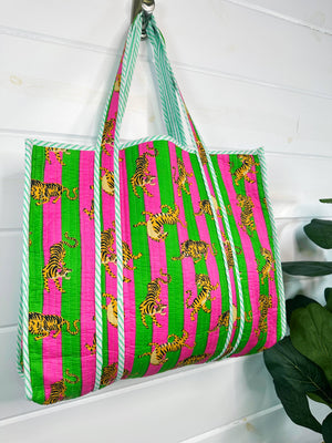 Handmade Quilted Tiger Print Tote