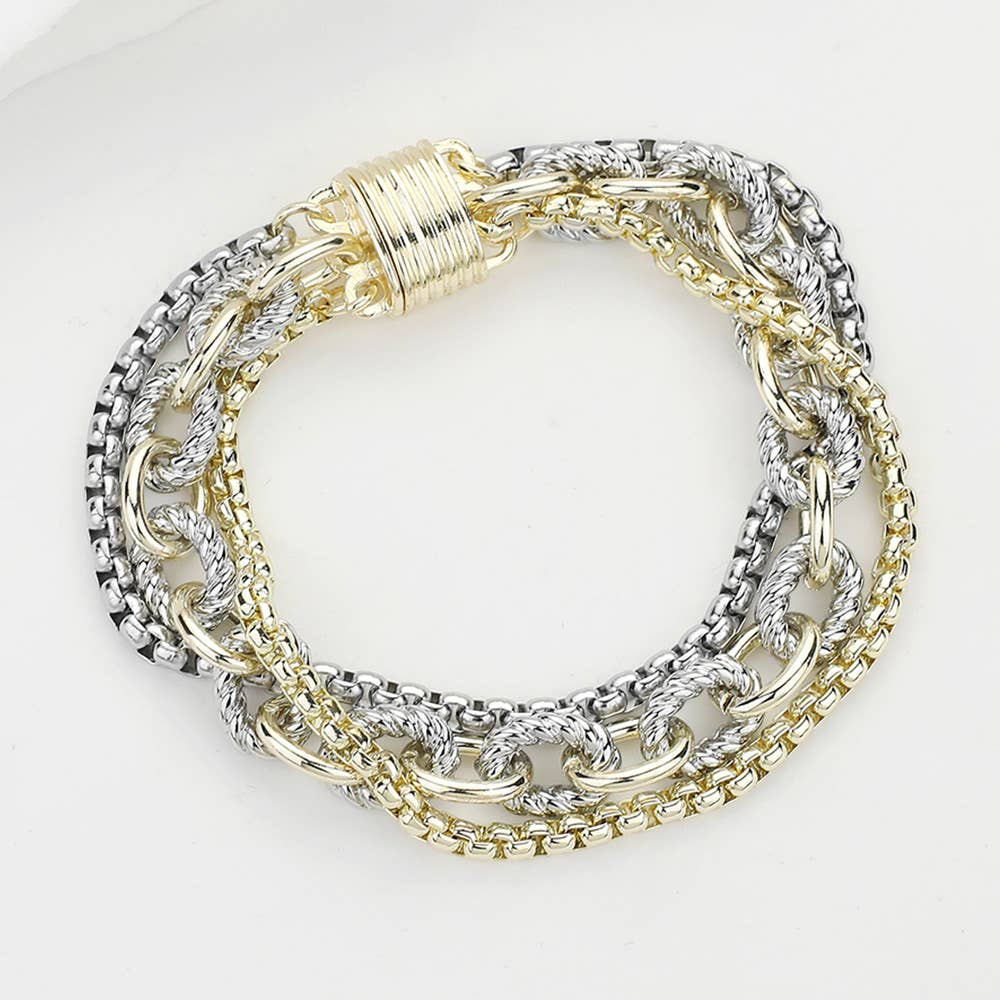 14K Gold Plated Two Tone Chunky Chain Magnetic Bracelet