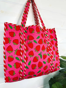 Pink Strawberry Quilted Tote