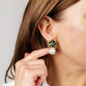 Evelyn Rhinestone & Pearl Drop Earrings: Clear