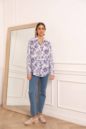 Indigo Floral Lapel Top