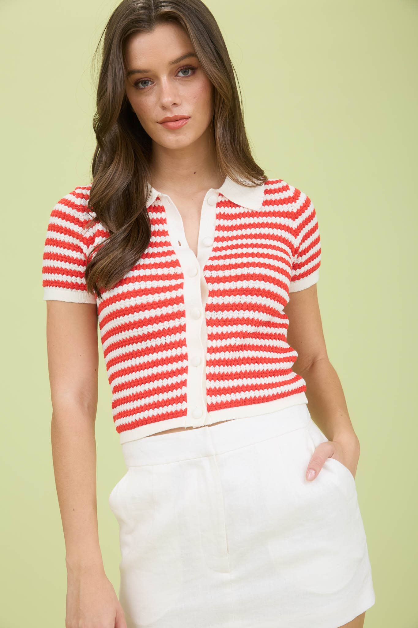 Striped Cropped Knit Cardigan Top