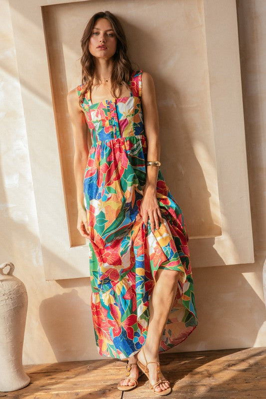 Tropical Print Maxi Dress