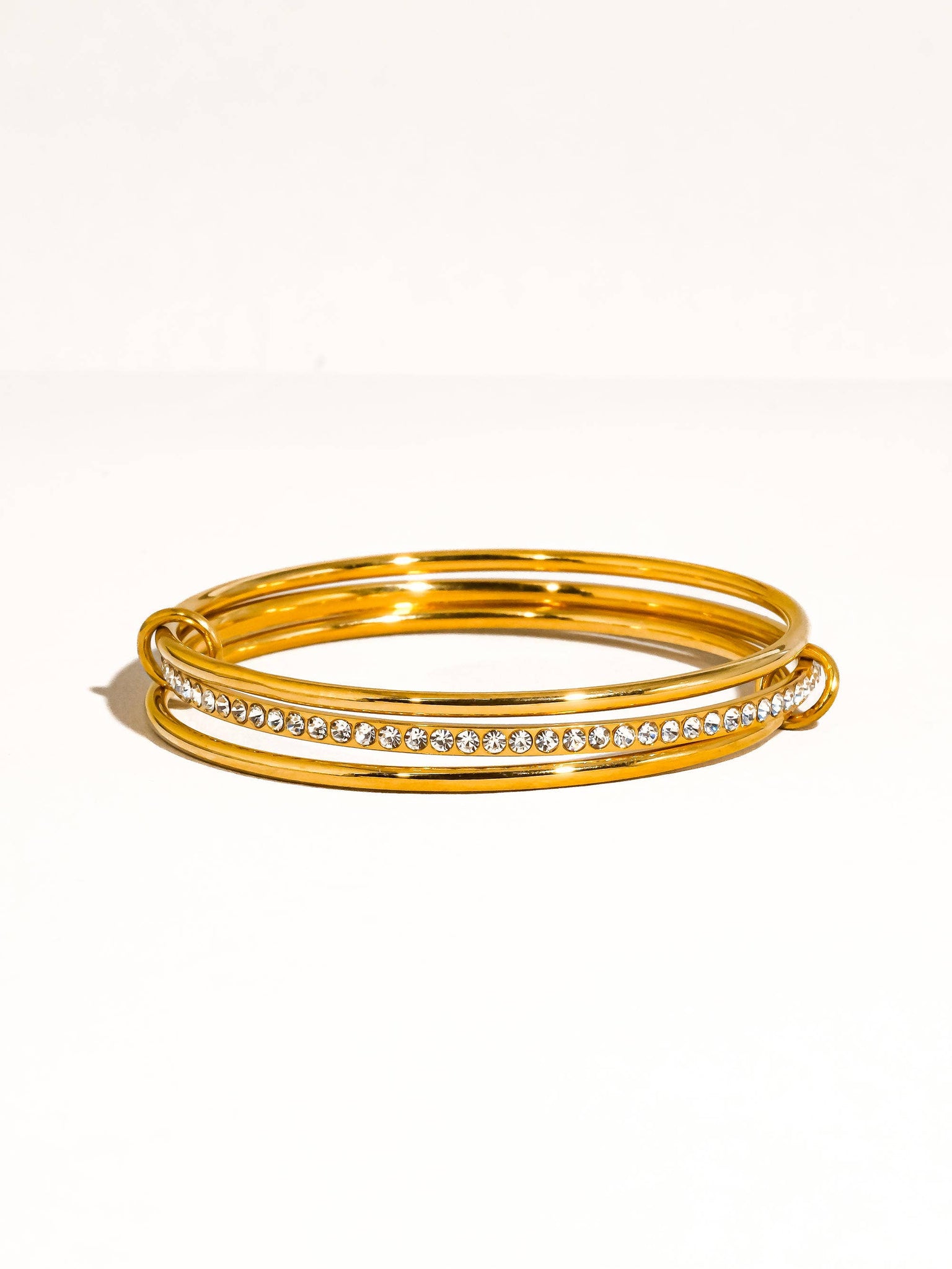 Frisson 18K Gold Non-Tarnish Rhinestone Stack Bracelet