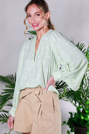 Horse Print Balloon Sleeve Blouse