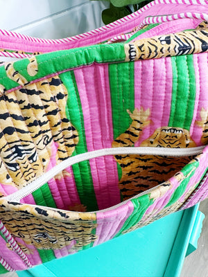 Pink and Green Tiger Quilted Duffle Bag