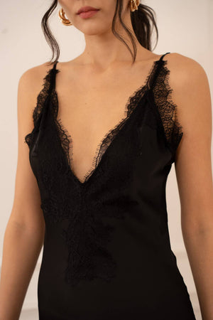 Asymmetrical Satin Lace Dress – Miss Scarlett Boutique