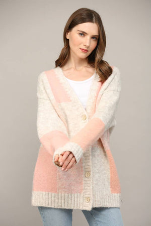 Cube Colorblock Button Closure Cardigan
