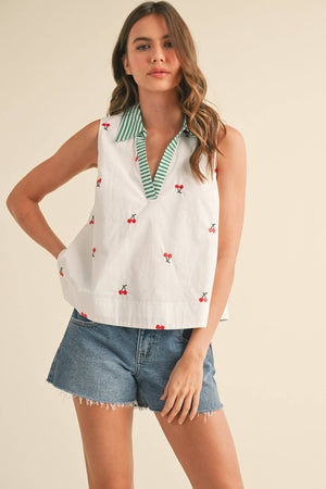 Cherry Embroidered Tank