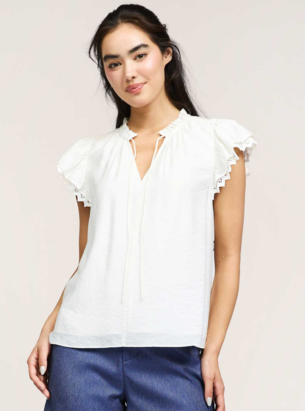 Crochet Detail Short Sleeve Blouse