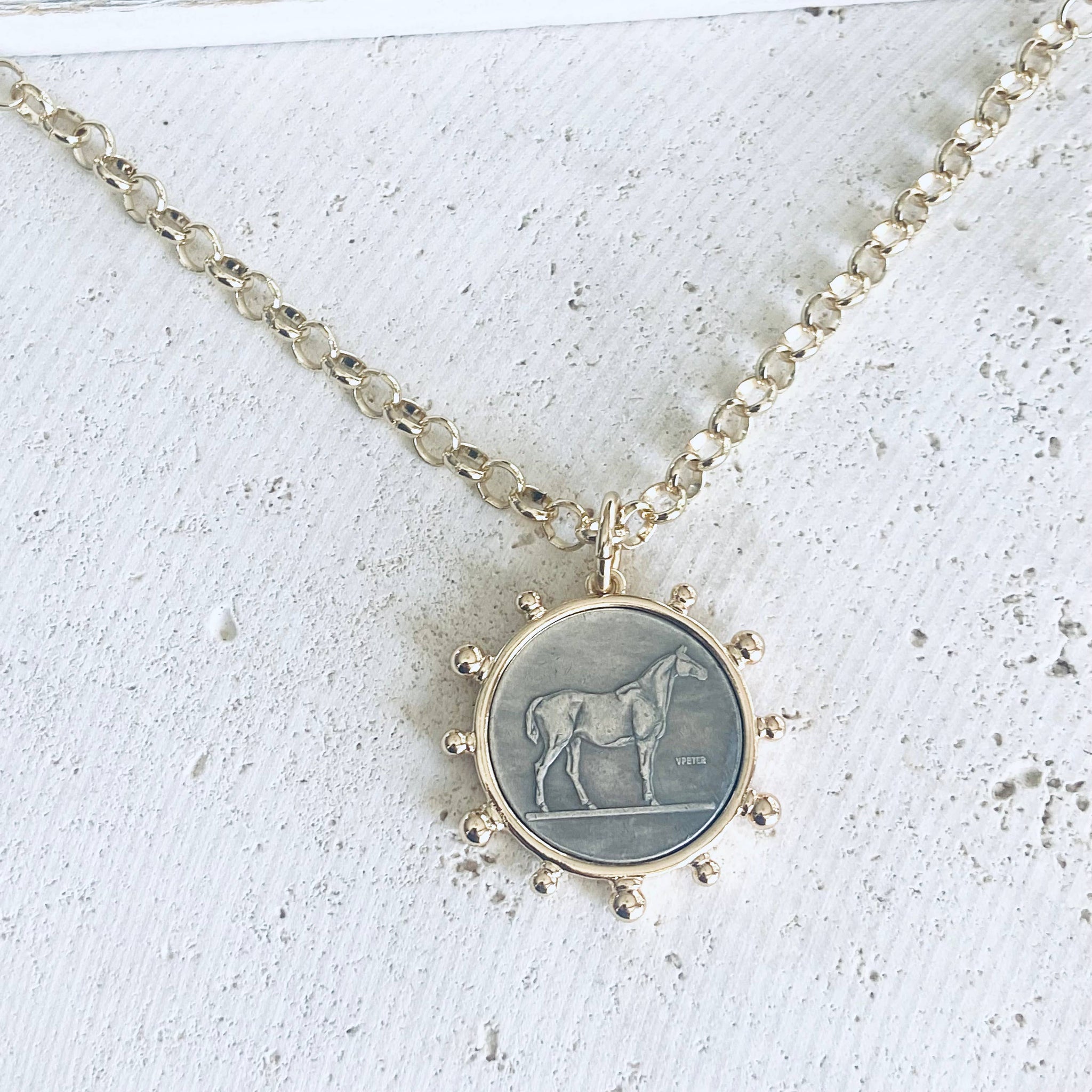 Gold Horse Coin Chain Necklace