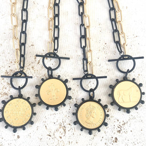 Mixed Metal Equestrian Coin Necklace