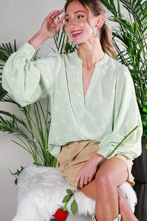 Horse Print Balloon Sleeve Blouse