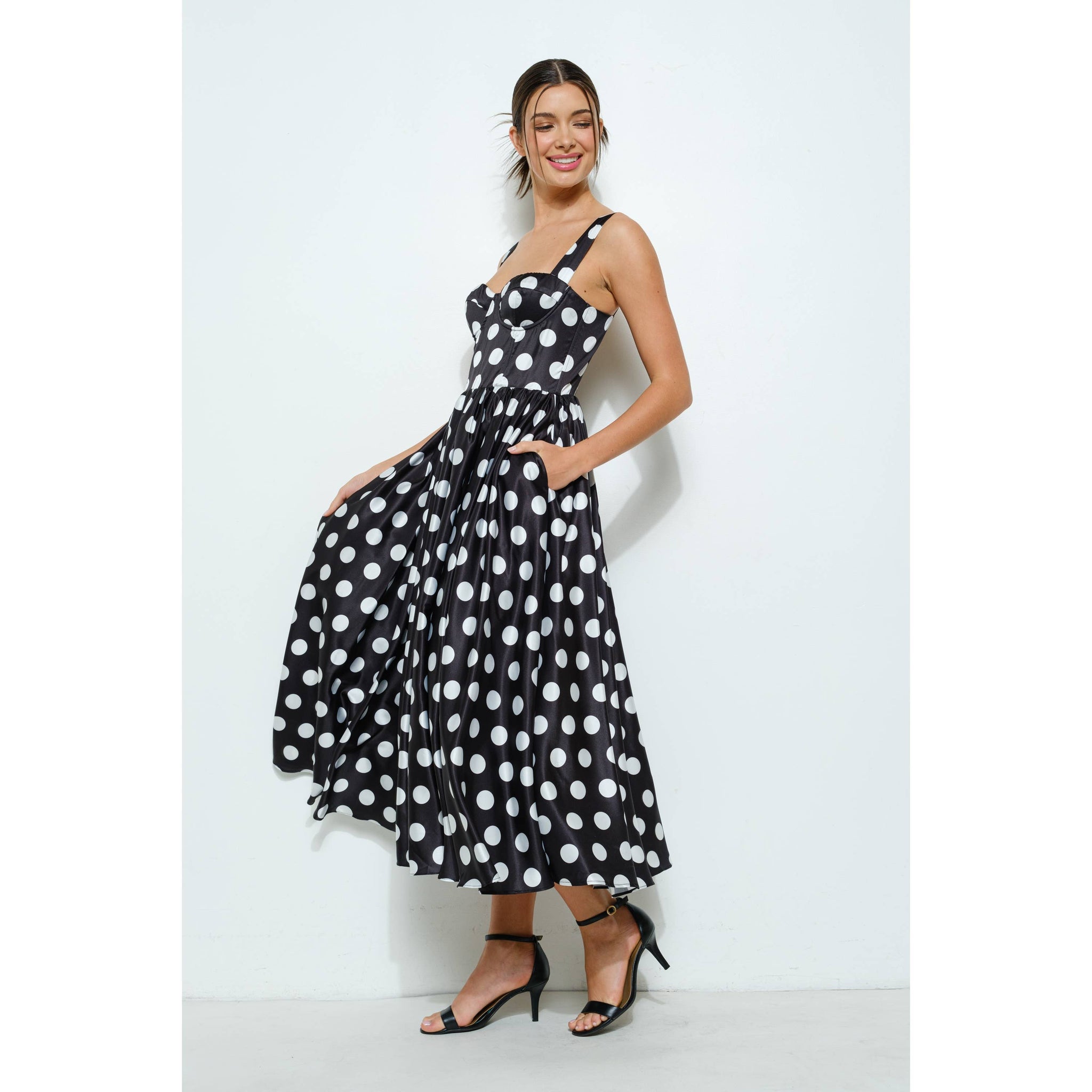 Polka Dot Bustier Midi Dress