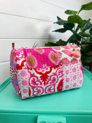 Pink Patchwork Quilted Cosmetic Bag