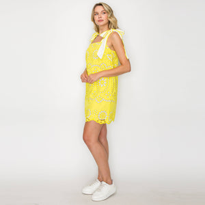 Yellow Daisy Eyelet Embroidery Mini Dress