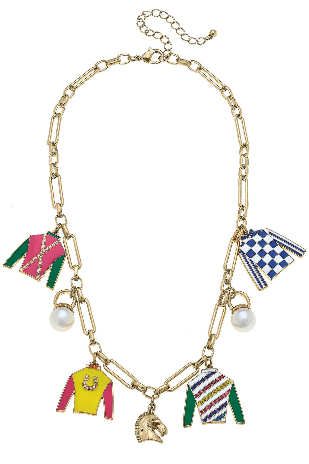 Go Big or Go Home Jockey Silk Enamel Charm Necklace in Multi