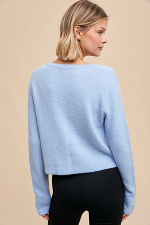 Round Neck Cardigan - white/ blue