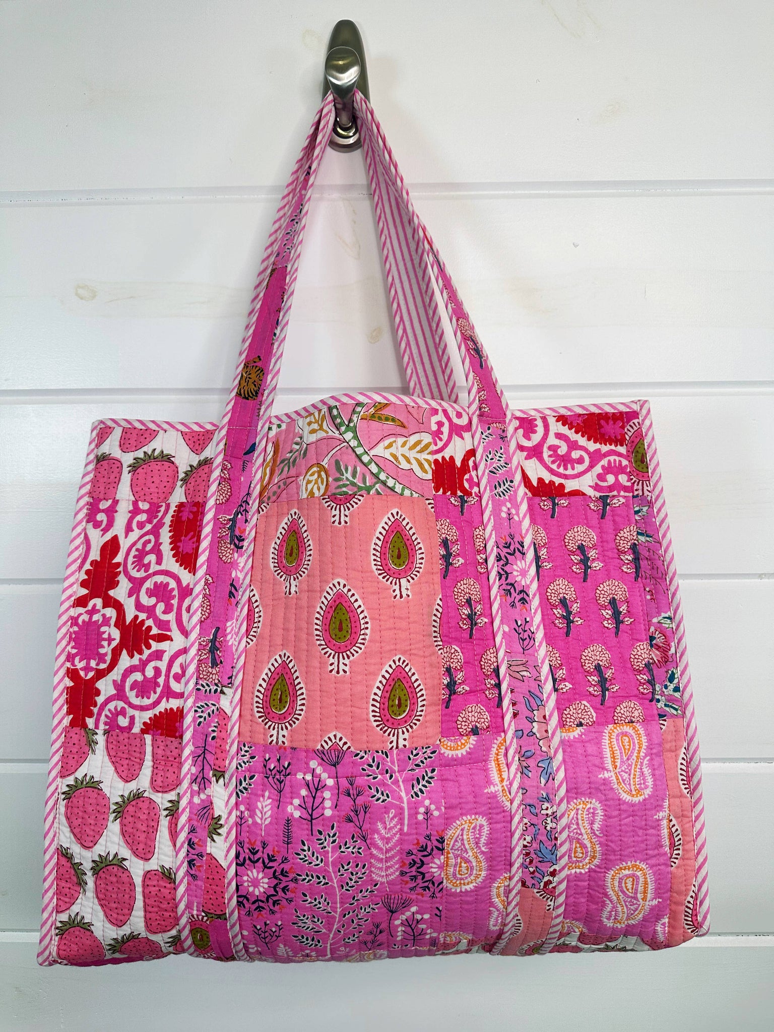 Pink Patchwork Quilted Tote Bag