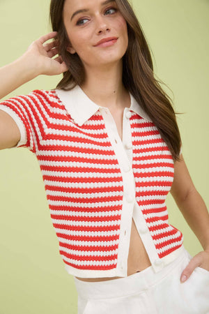 Striped Cropped Knit Cardigan Top