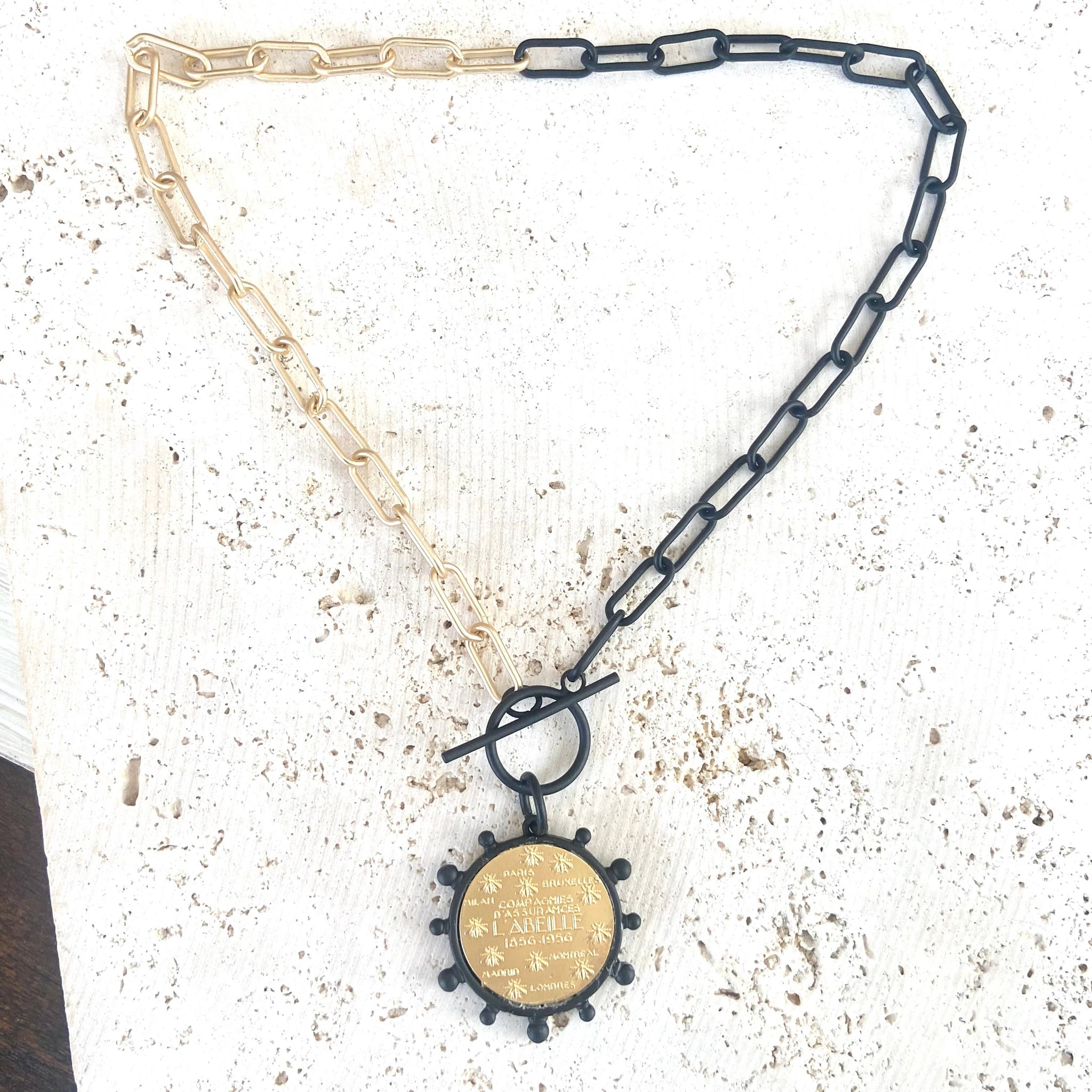 Mixed Metal Equestrian Coin Necklace