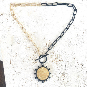 Mixed Metal Equestrian Coin Necklace