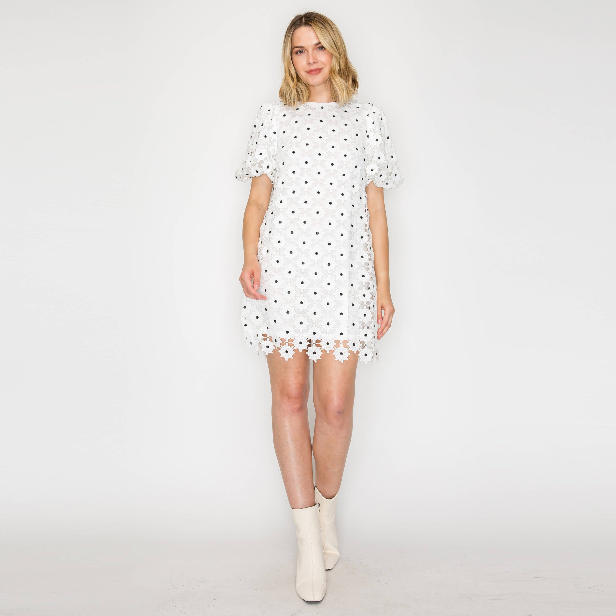 Daisy Polka Dot Lace Mini Dress