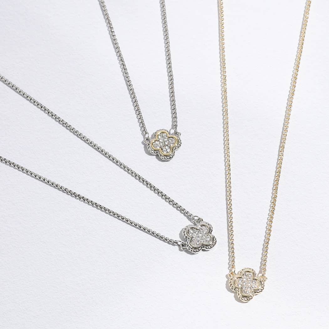 Clover CZ Pave Pendant Chain Necklace