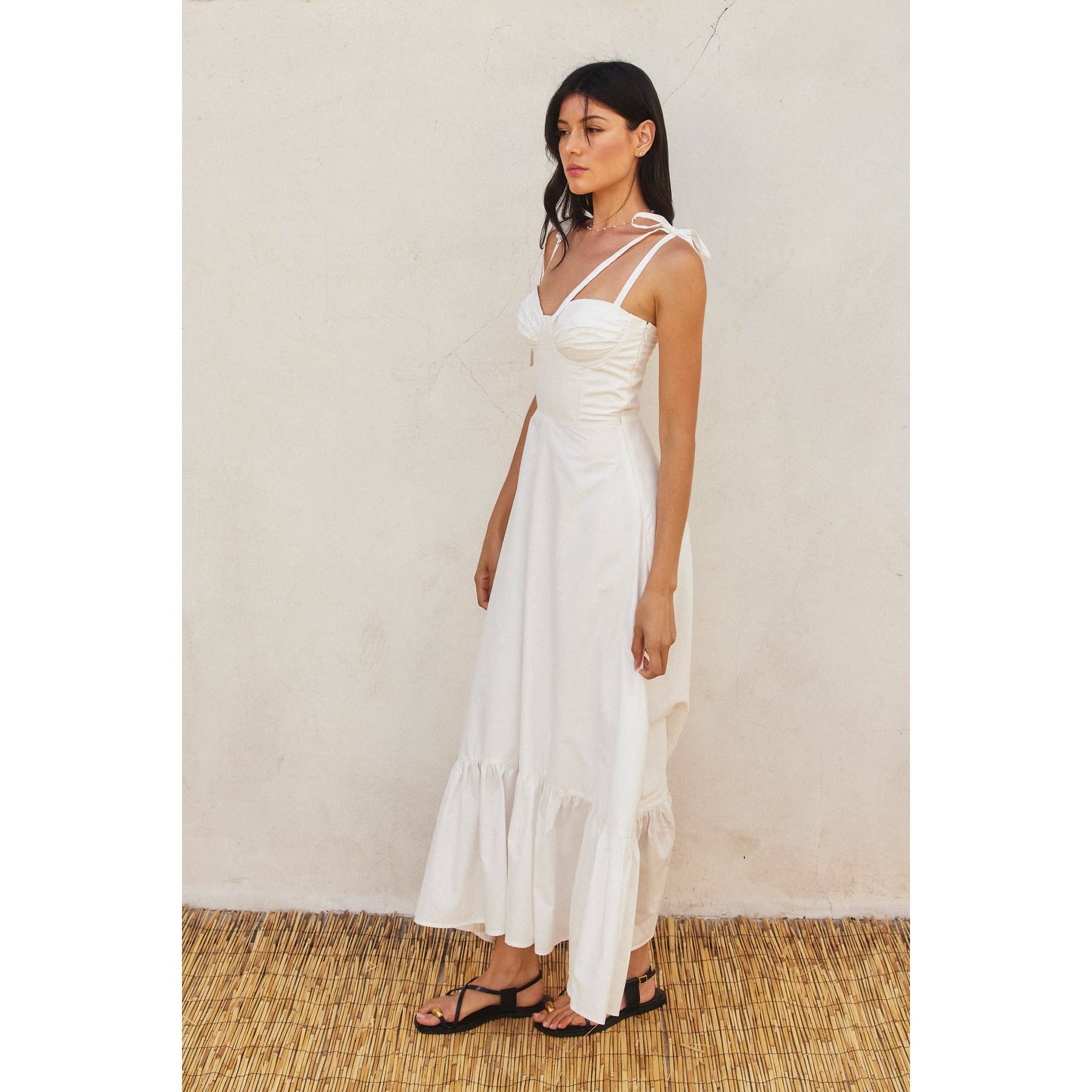 ruched poplin dress Ruched Cotton Poplin Maxi Dress (Women)