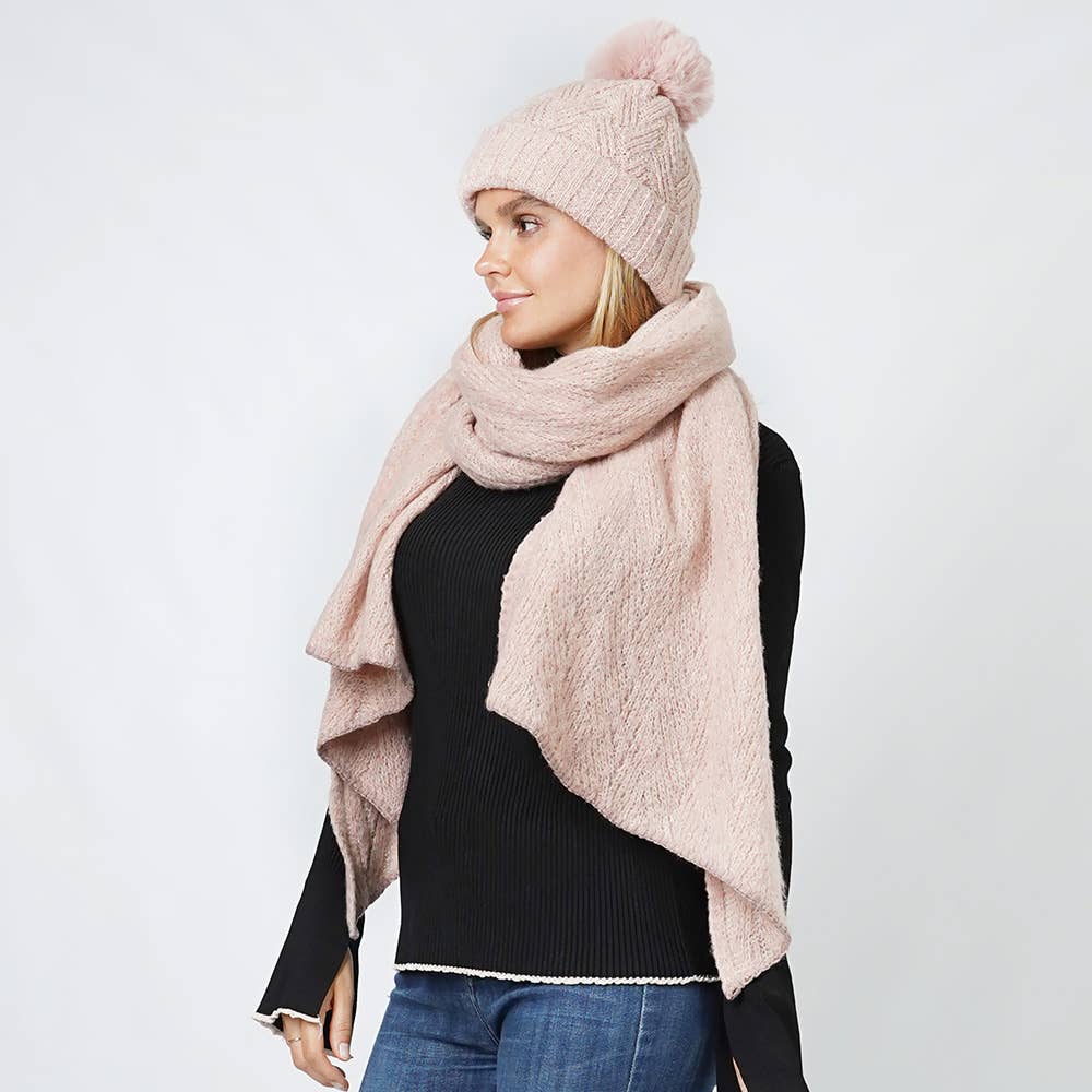 Lurex Knit Hat Scarf Set - 3 Colors
