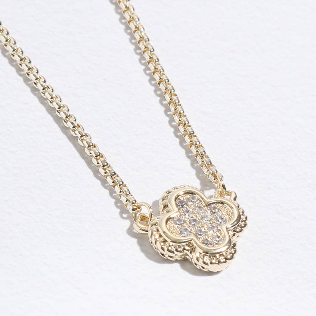 Clover CZ Pave Pendant Chain Necklace