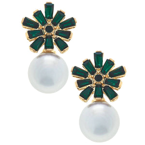 Evelyn Rhinestone & Pearl Drop Earrings: Clear