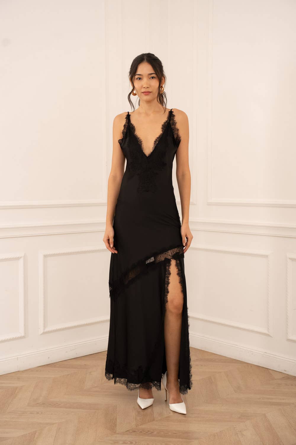 Asymmetrical Satin Lace Dress
